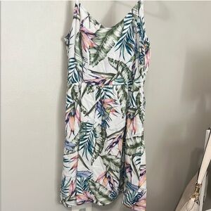 Women's Tropical Leaf Print Midi Dress Adjustable Straps